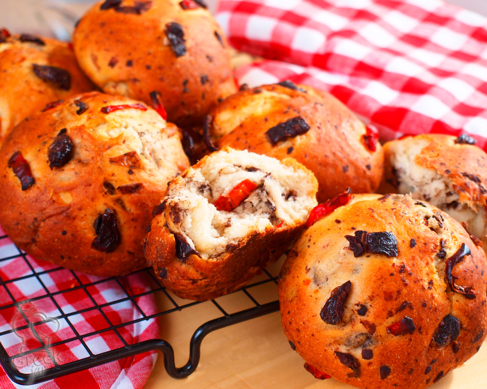 Olive Bread Rolls with Florina Peppers