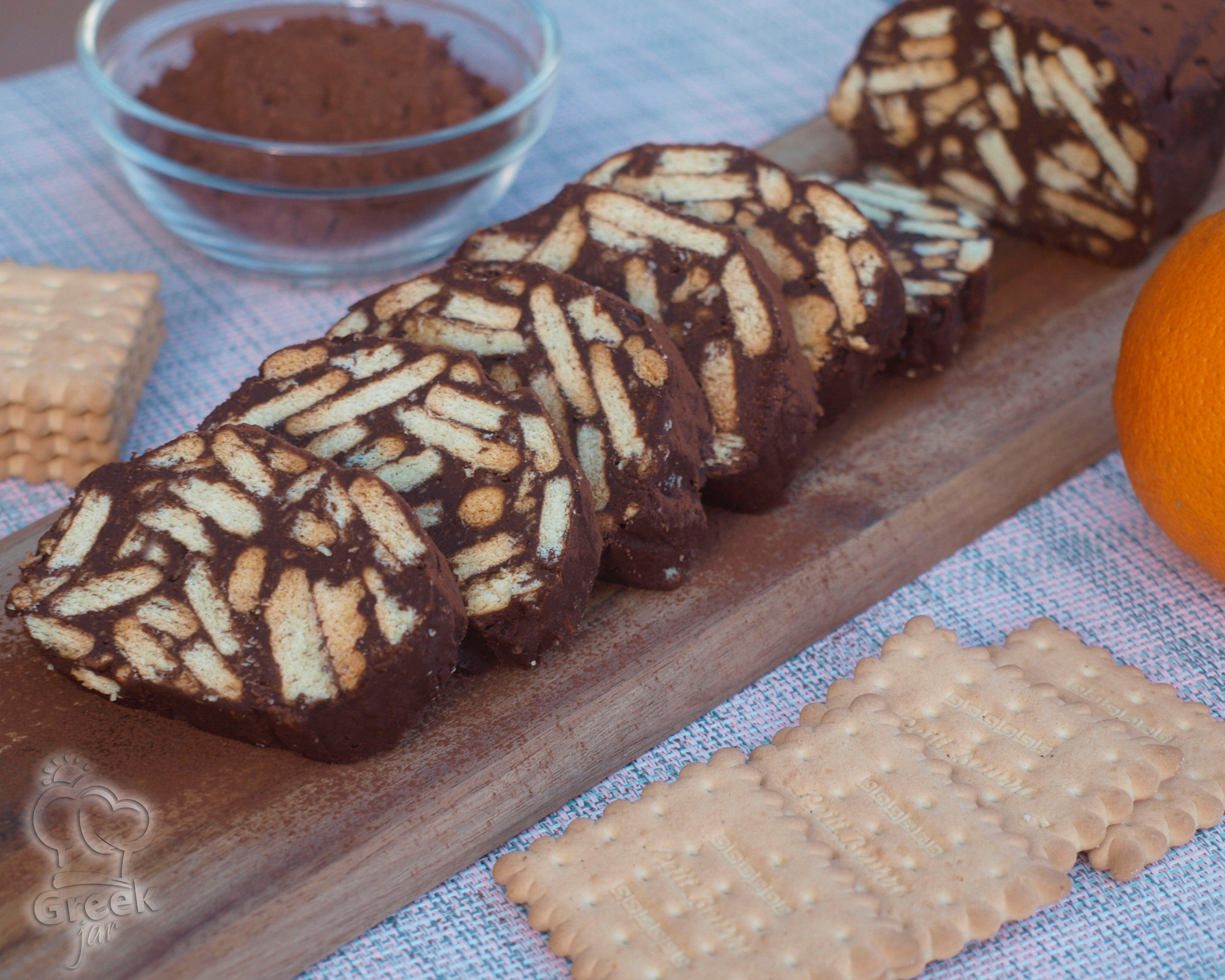 Chocolate Salami with three ingredients, naturally sweetened